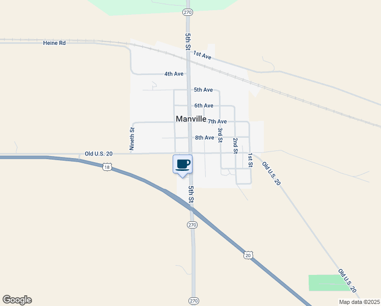 map of restaurants, bars, coffee shops, grocery stores, and more near Old U.S. 20 in Manville