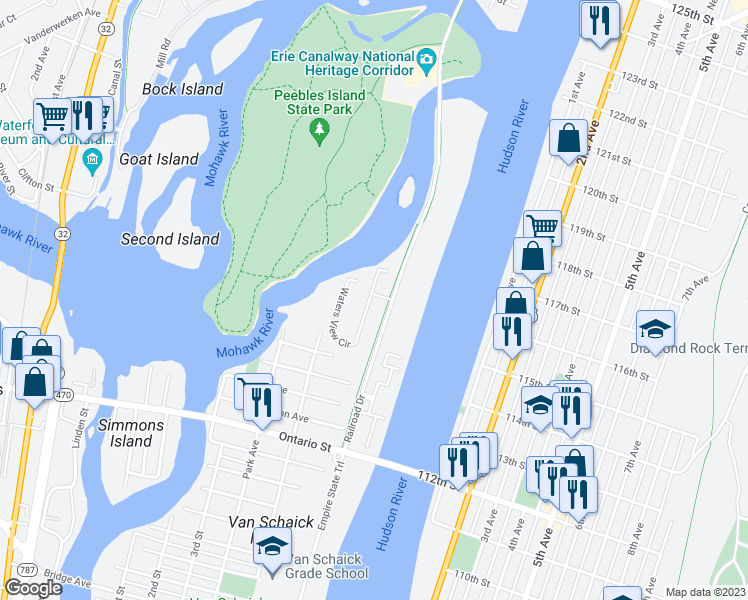 map of restaurants, bars, coffee shops, grocery stores, and more near 26 Waters View Circle in Cohoes