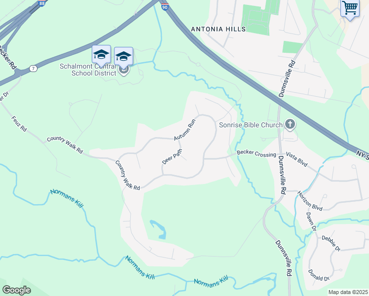 map of restaurants, bars, coffee shops, grocery stores, and more near 412 Deer Path in Schenectady