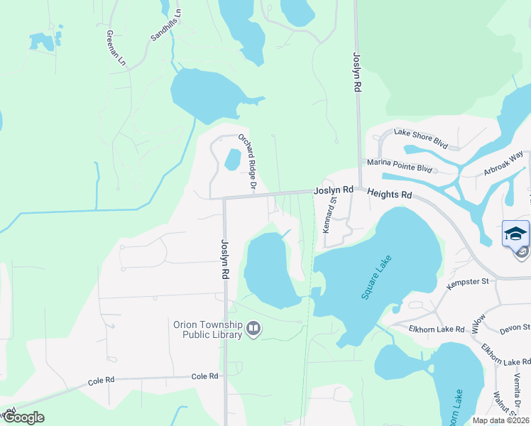 map of restaurants, bars, coffee shops, grocery stores, and more near 571 Joslyn Road in Orion charter Township
