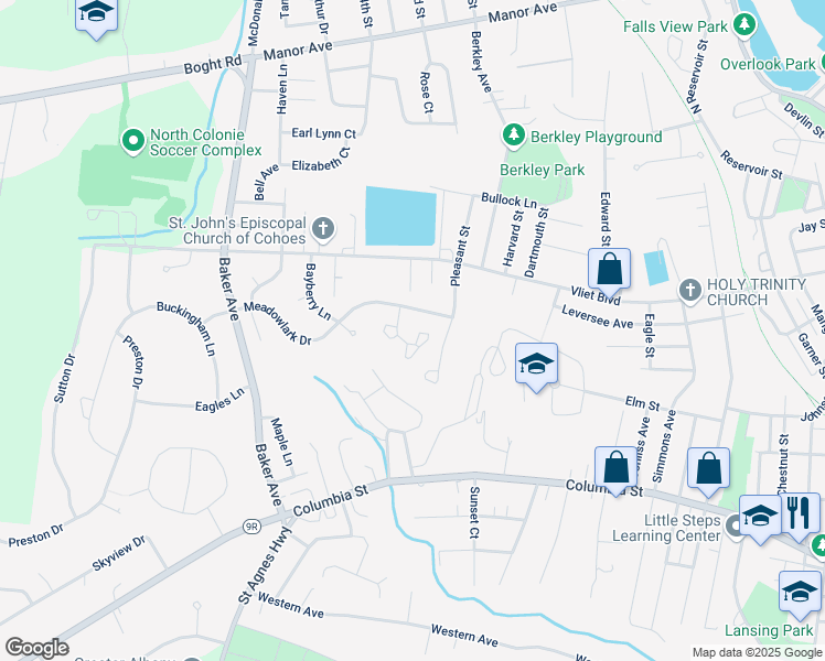 map of restaurants, bars, coffee shops, grocery stores, and more near 12 Stonehenge Square in Cohoes