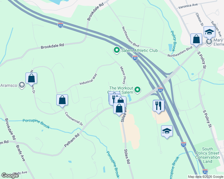 map of restaurants, bars, coffee shops, grocery stores, and more near 14 Bailey Road in Salem