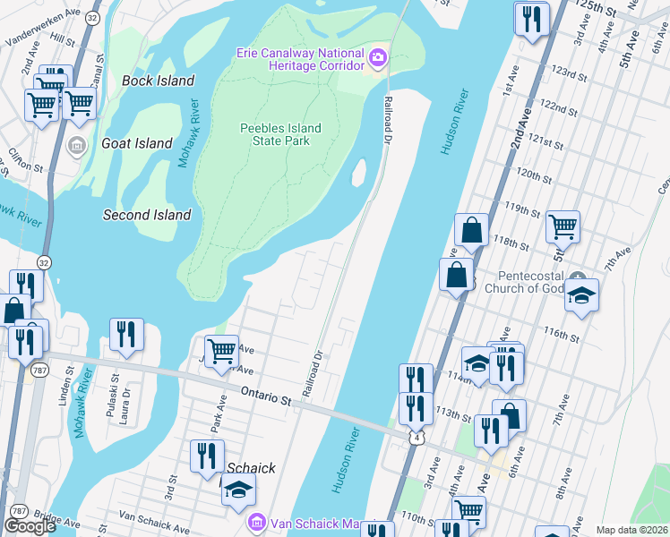 map of restaurants, bars, coffee shops, grocery stores, and more near 26 Waters View Circle in Cohoes
