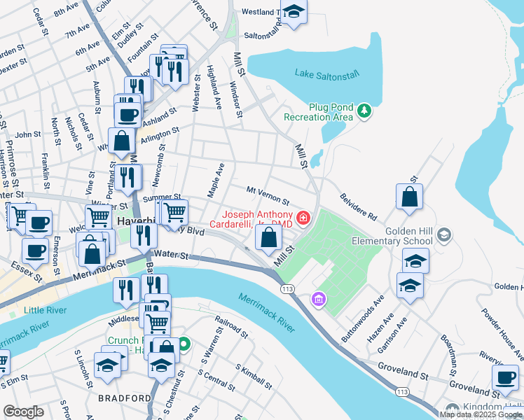 map of restaurants, bars, coffee shops, grocery stores, and more near 160 Summer Street in Haverhill