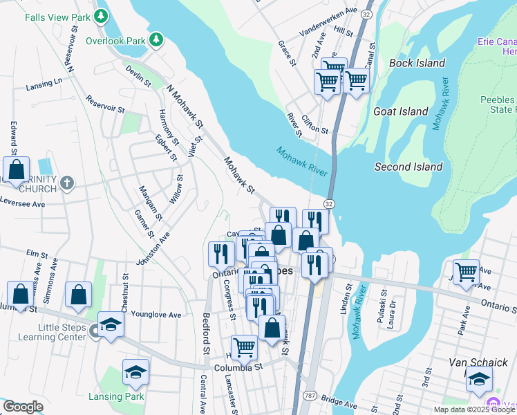 map of restaurants, bars, coffee shops, grocery stores, and more near 18 Mohawk Street in Cohoes