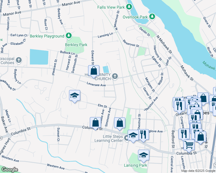 map of restaurants, bars, coffee shops, grocery stores, and more near 20 Eagle Street in Cohoes