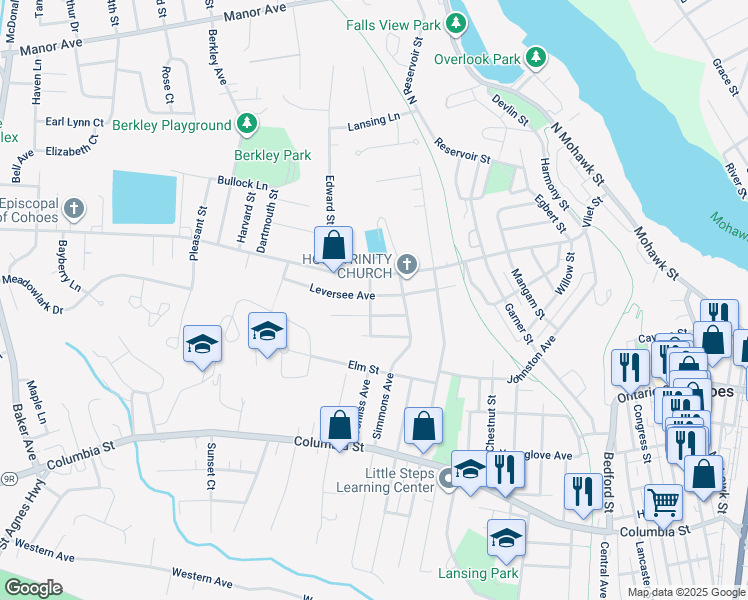 map of restaurants, bars, coffee shops, grocery stores, and more near 20 Eagle Street in Cohoes