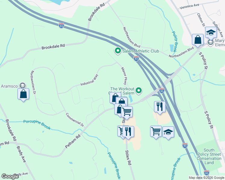 map of restaurants, bars, coffee shops, grocery stores, and more near 14 Bailey Road in Salem