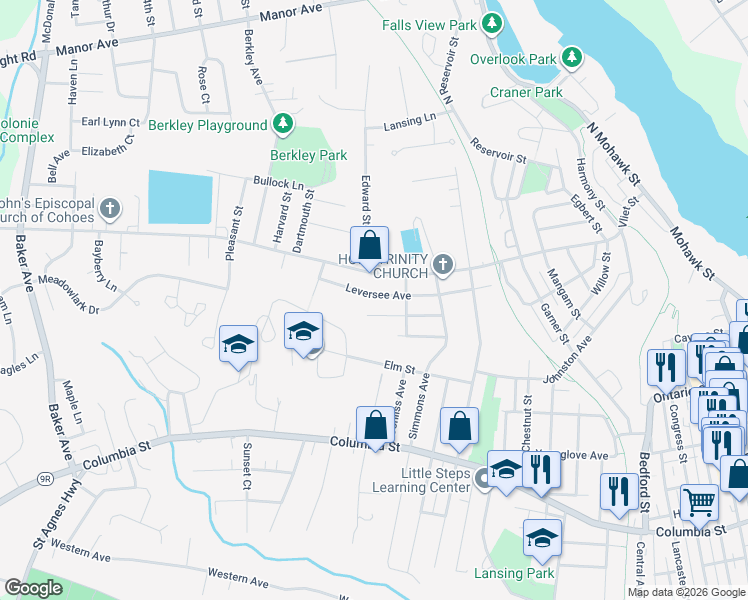 map of restaurants, bars, coffee shops, grocery stores, and more near 40 Leversee Avenue in Cohoes
