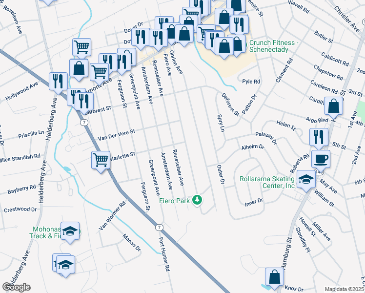 map of restaurants, bars, coffee shops, grocery stores, and more near 2001 Fiero Avenue in Schenectady