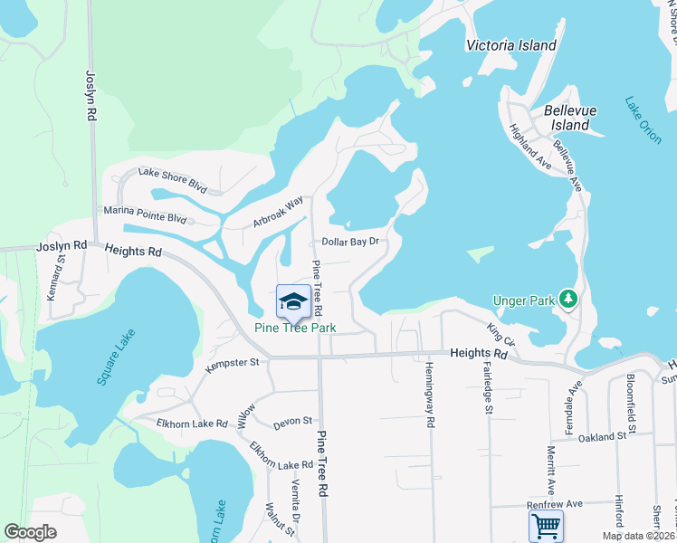 map of restaurants, bars, coffee shops, grocery stores, and more near 975 Leidich Street in Orion charter Township