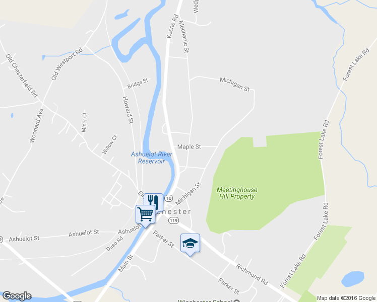 map of restaurants, bars, coffee shops, grocery stores, and more near 21 Mechanic Street in Winchester