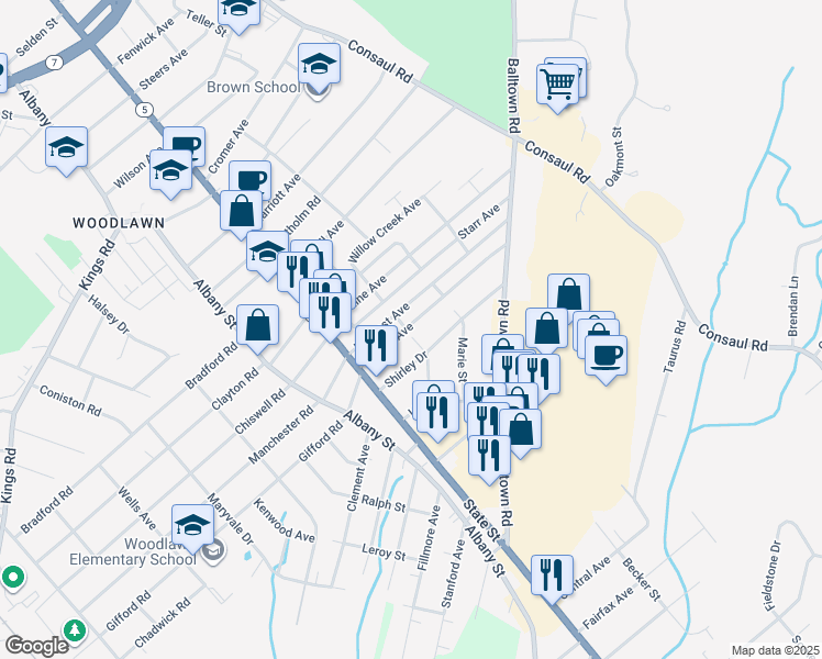 map of restaurants, bars, coffee shops, grocery stores, and more near 26 Dewitt Avenue in Schenectady