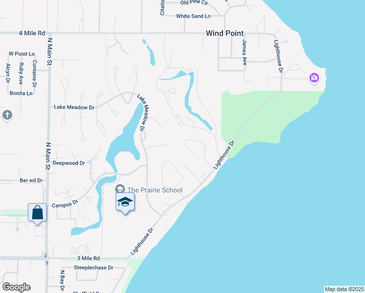 map of restaurants, bars, coffee shops, grocery stores, and more near 139 Tera Lee Court in Wind Point