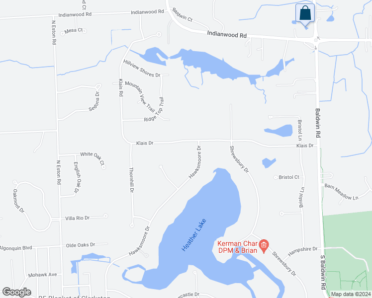 map of restaurants, bars, coffee shops, grocery stores, and more near 4289 Klais Drive in Clarkston