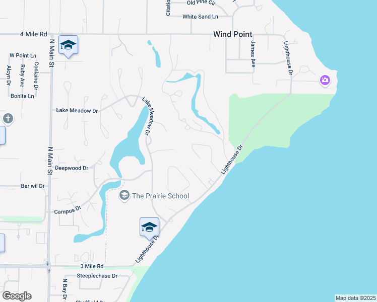 map of restaurants, bars, coffee shops, grocery stores, and more near 139 Tera Lee Court in Wind Point