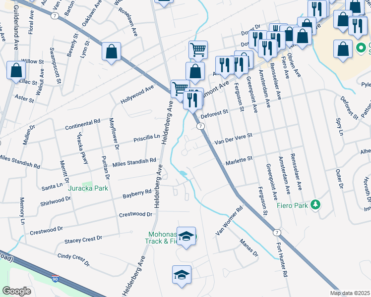 map of restaurants, bars, coffee shops, grocery stores, and more near B109 Curry Road in Schenectady