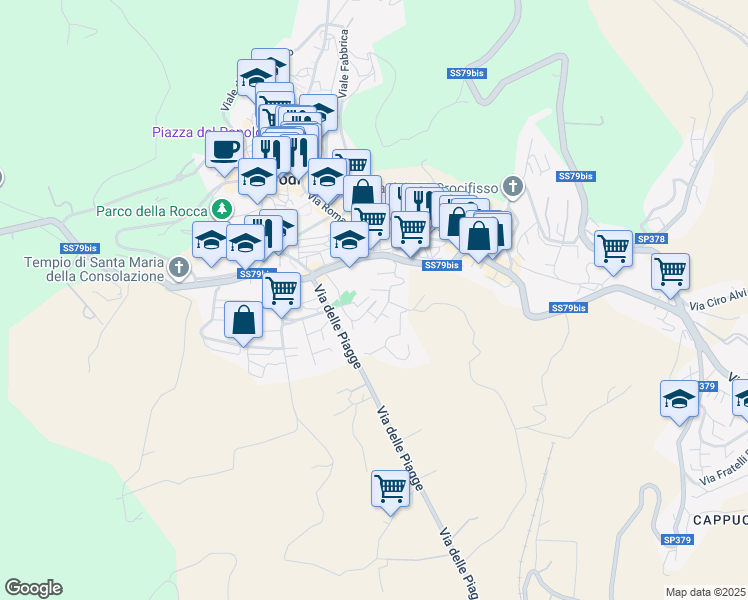 map of restaurants, bars, coffee shops, grocery stores, and more near 26 Via V.Carocci in Todi