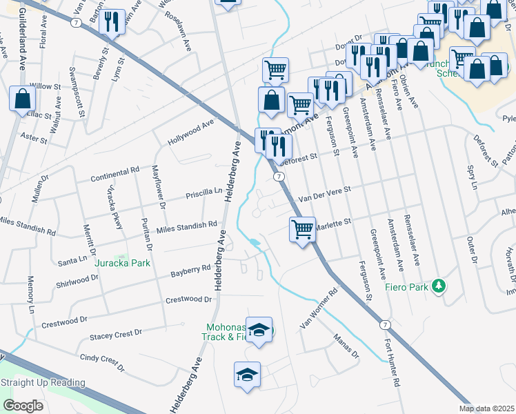 map of restaurants, bars, coffee shops, grocery stores, and more near B109 Curry Road in Schenectady