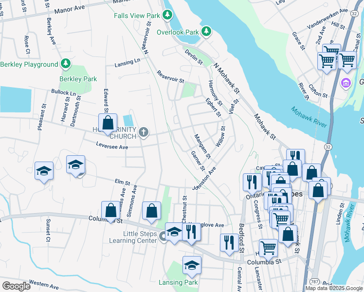 map of restaurants, bars, coffee shops, grocery stores, and more near 57 Central Terrace in Cohoes