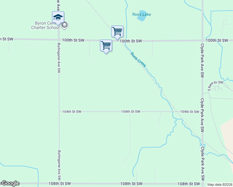 map of restaurants, bars, coffee shops, grocery stores, and more near 1275 104th Street Southwest in Byron Center
