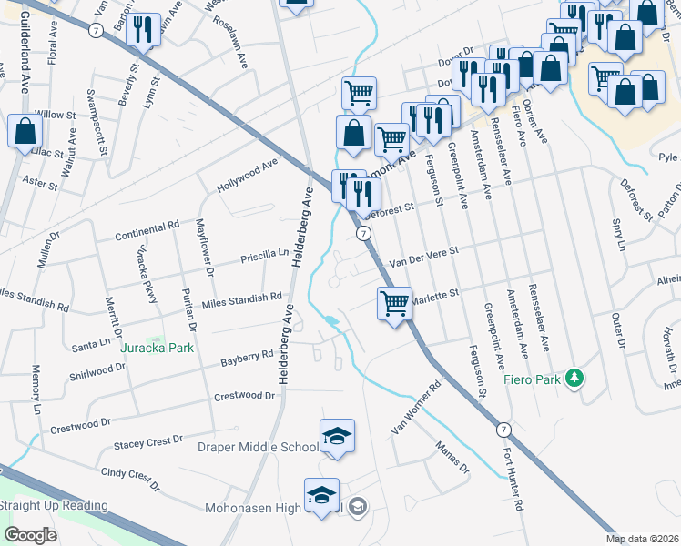 map of restaurants, bars, coffee shops, grocery stores, and more near B109 Curry Road in Schenectady