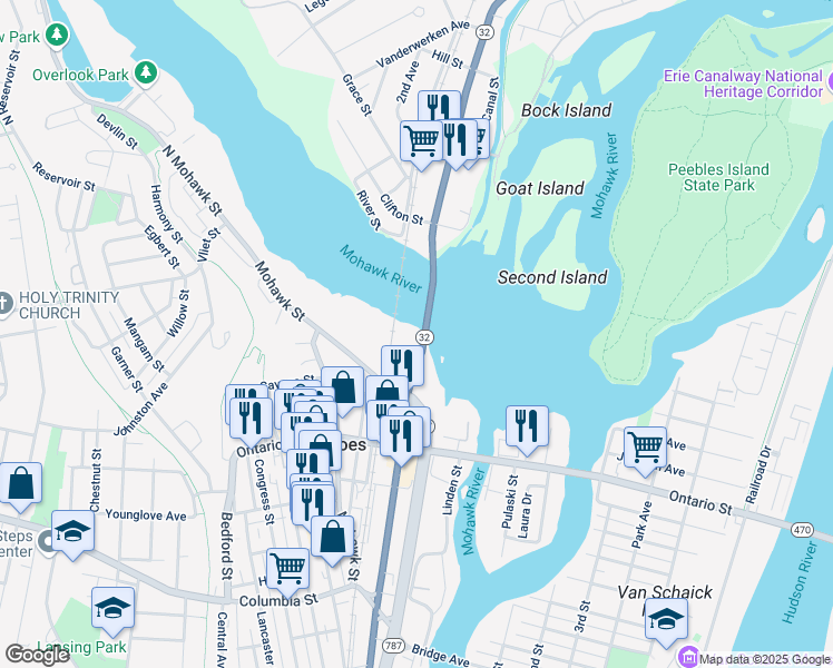 map of restaurants, bars, coffee shops, grocery stores, and more near 0 Cohoes Road in Cohoes