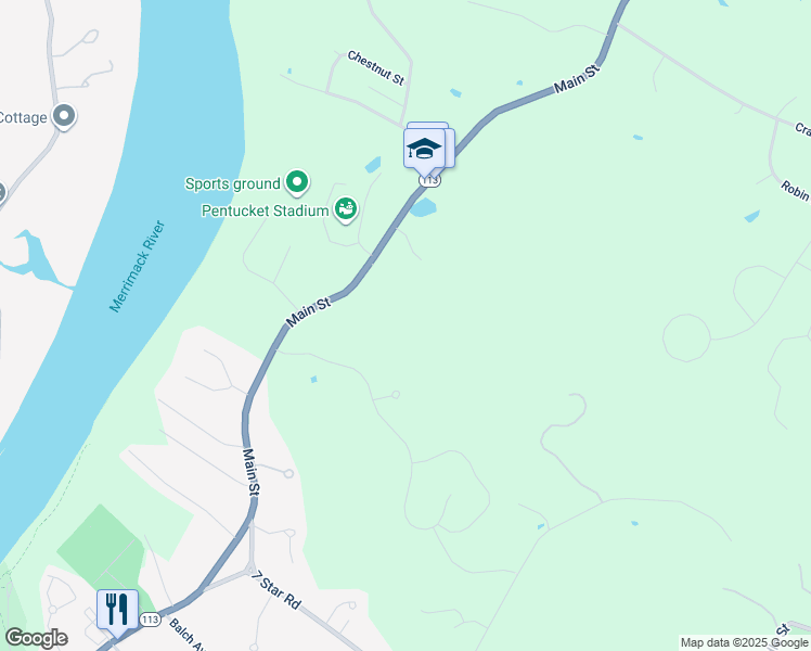 map of restaurants, bars, coffee shops, grocery stores, and more near 8 Main Street in Groveland