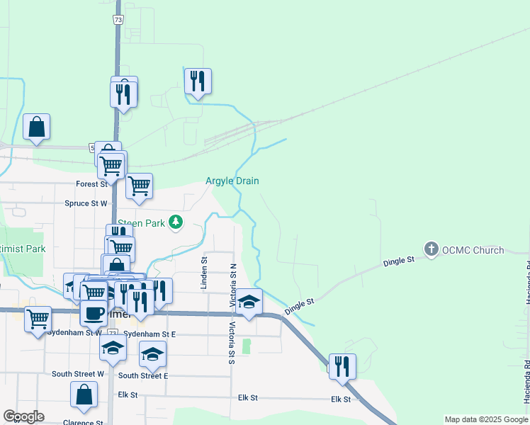 map of restaurants, bars, coffee shops, grocery stores, and more near 81 Victoria Street North in Aylmer