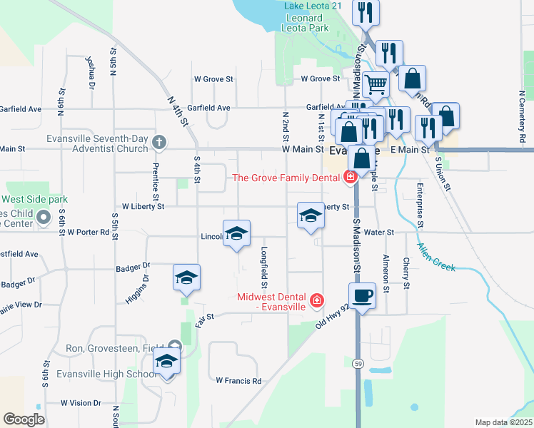 map of restaurants, bars, coffee shops, grocery stores, and more near 221 South 2nd Street in Evansville