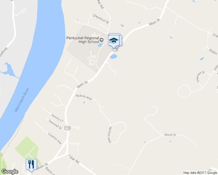 map of restaurants, bars, coffee shops, grocery stores, and more near 8 Main Street in Groveland