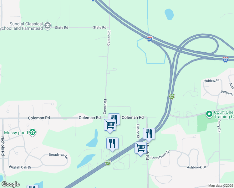 map of restaurants, bars, coffee shops, grocery stores, and more near 7241 Stanke Drive in East Lansing