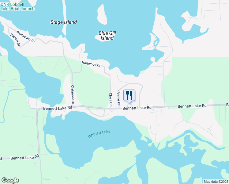 map of restaurants, bars, coffee shops, grocery stores, and more near 11550 Delmar Drive in Fenton