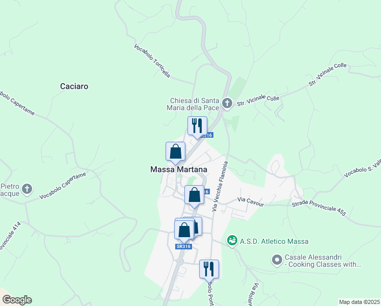 map of restaurants, bars, coffee shops, grocery stores, and more near 1 Via XXV Aprile in Massa Martana