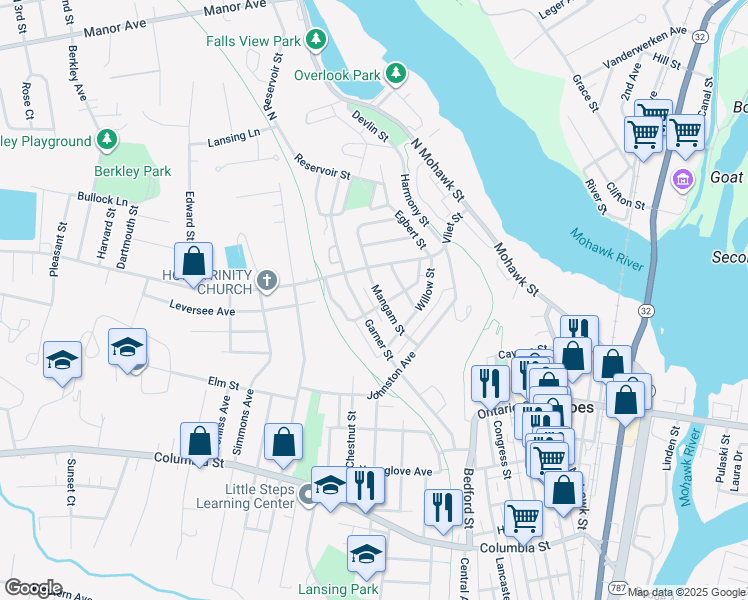 map of restaurants, bars, coffee shops, grocery stores, and more near 25 Garner Street in Cohoes
