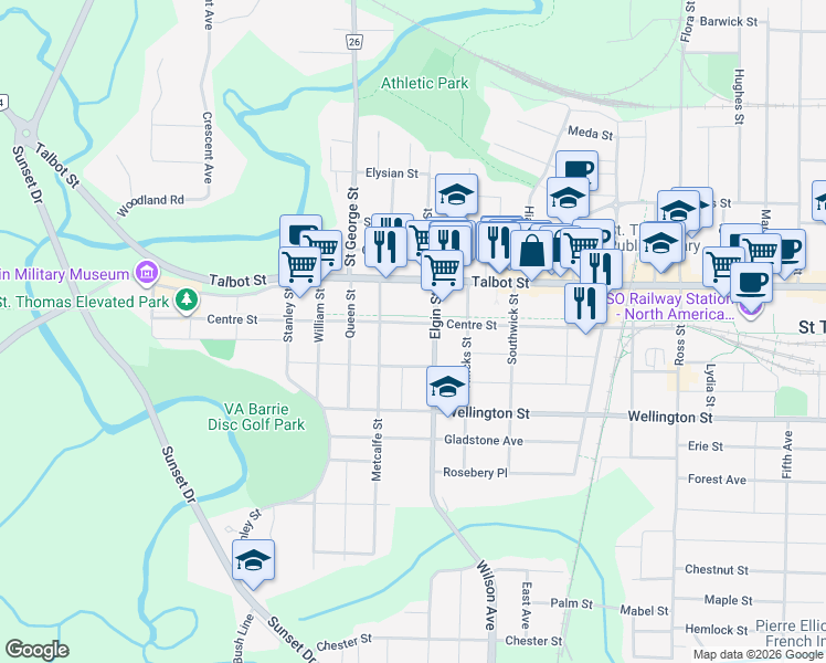 map of restaurants, bars, coffee shops, grocery stores, and more near in St. Thomas