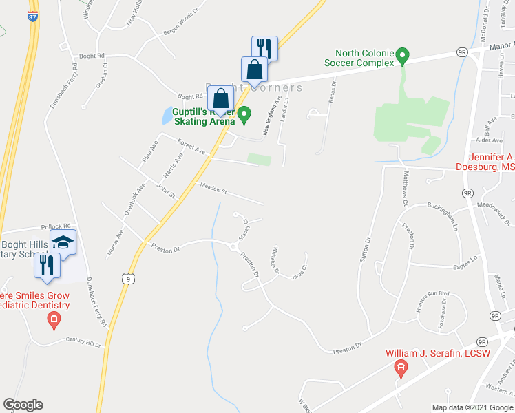 map of restaurants, bars, coffee shops, grocery stores, and more near 21 Meadow Street in Cohoes