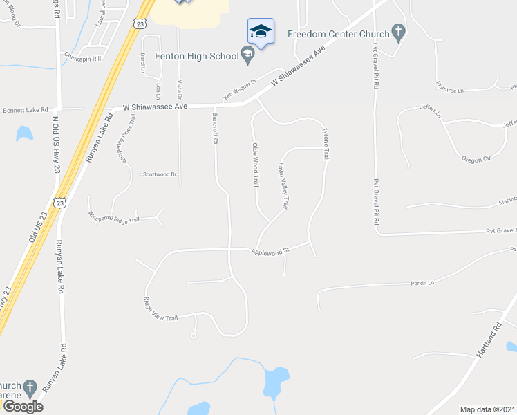 map of restaurants, bars, coffee shops, grocery stores, and more near 11339 Olde Wood Trail in Fenton