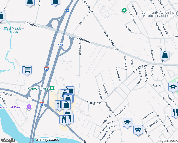 map of restaurants, bars, coffee shops, grocery stores, and more near 75 Edgewood Avenue in Haverhill