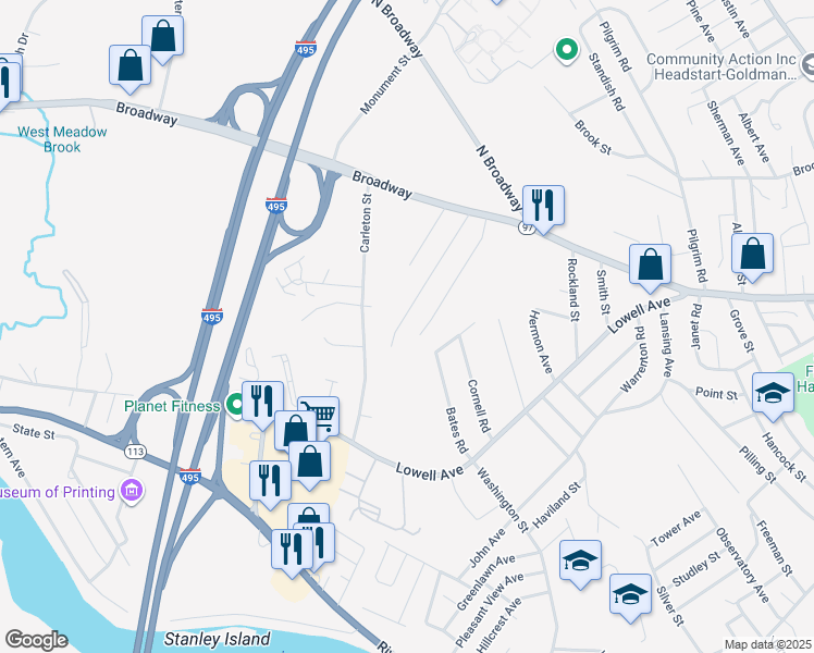 map of restaurants, bars, coffee shops, grocery stores, and more near 75 Edgewood Avenue in Haverhill