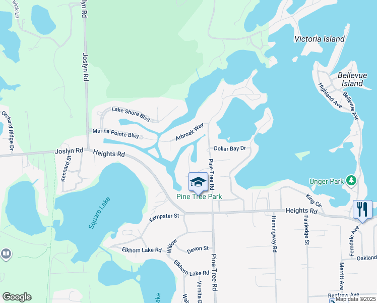 map of restaurants, bars, coffee shops, grocery stores, and more near in Lake Orion