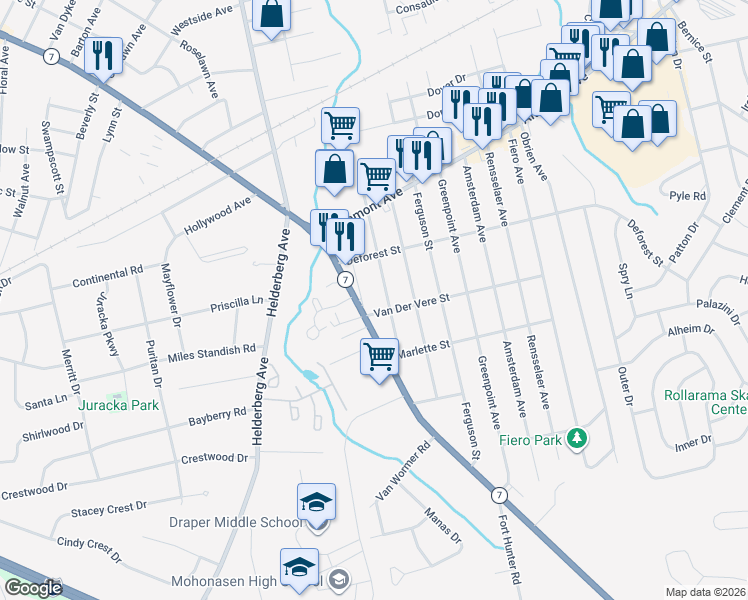 map of restaurants, bars, coffee shops, grocery stores, and more near 1854 Stuart Street in Schenectady