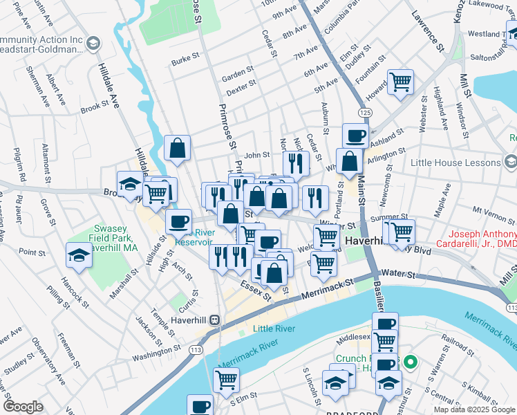 map of restaurants, bars, coffee shops, grocery stores, and more near 30 William Avenue in Haverhill
