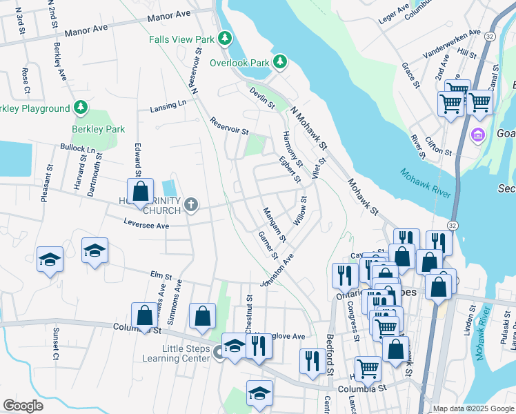 map of restaurants, bars, coffee shops, grocery stores, and more near 60 Vliet Street in Cohoes