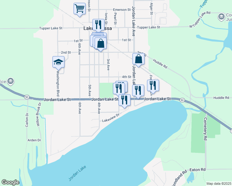 map of restaurants, bars, coffee shops, grocery stores, and more near 737 2nd Avenue in Lake Odessa