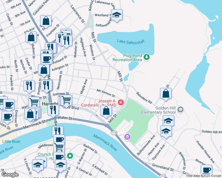 map of restaurants, bars, coffee shops, grocery stores, and more near 3 Saint James Avenue in Haverhill