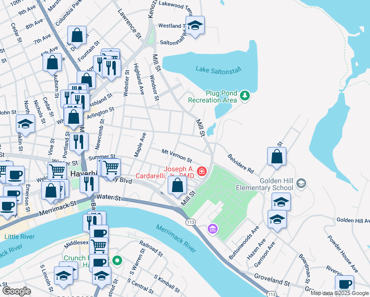 map of restaurants, bars, coffee shops, grocery stores, and more near 3 Saint James Avenue in Haverhill