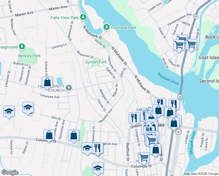 map of restaurants, bars, coffee shops, grocery stores, and more near 34 Vliet Street in Cohoes
