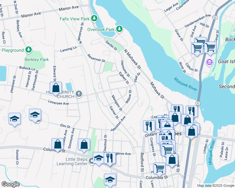 map of restaurants, bars, coffee shops, grocery stores, and more near 34 Vliet Street in Cohoes