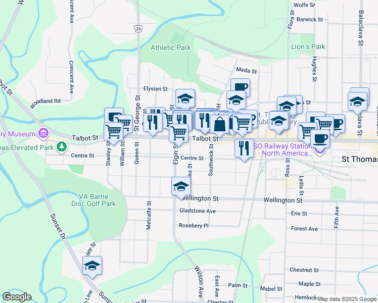 map of restaurants, bars, coffee shops, grocery stores, and more near in St. Thomas